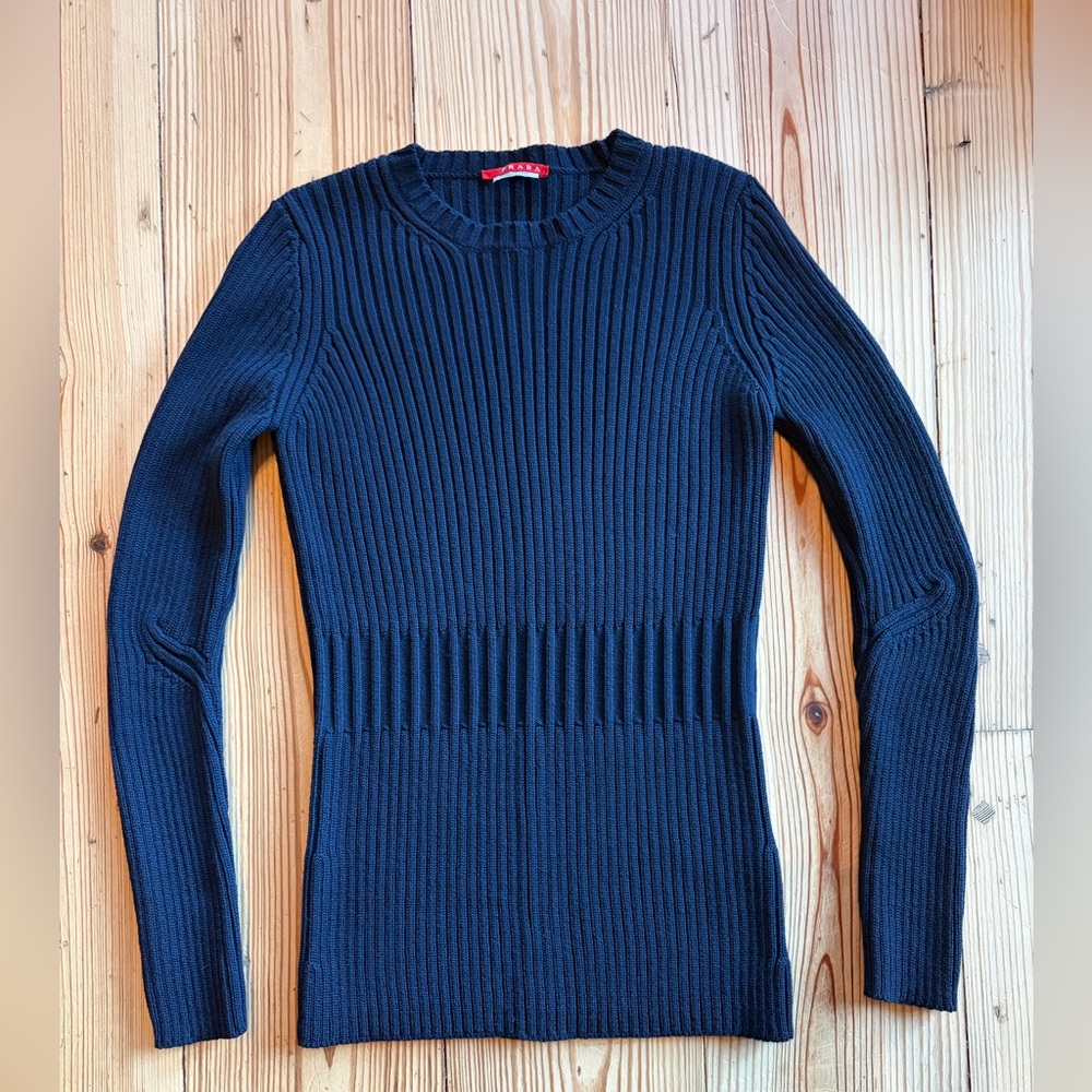 Prada Dark Blue Ribbed Sweater